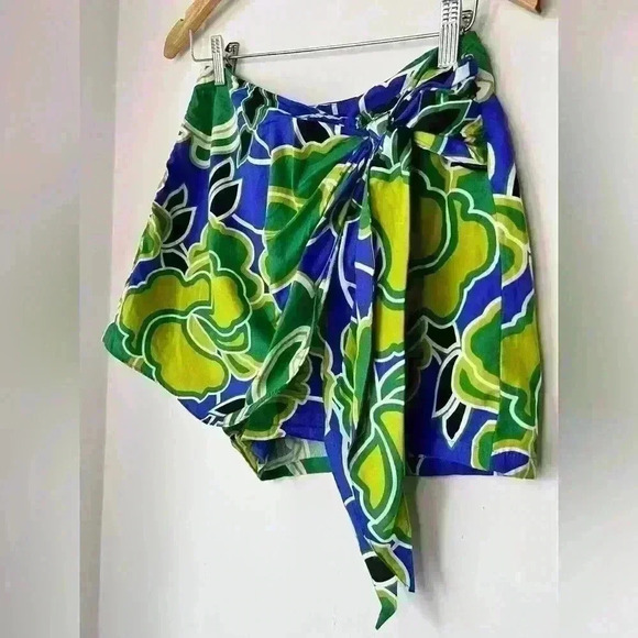 Zara Womens Blue Green Coastal Floral Wrap Euro Summer Preppy Prep Skort Medium - Picture 9 of 12